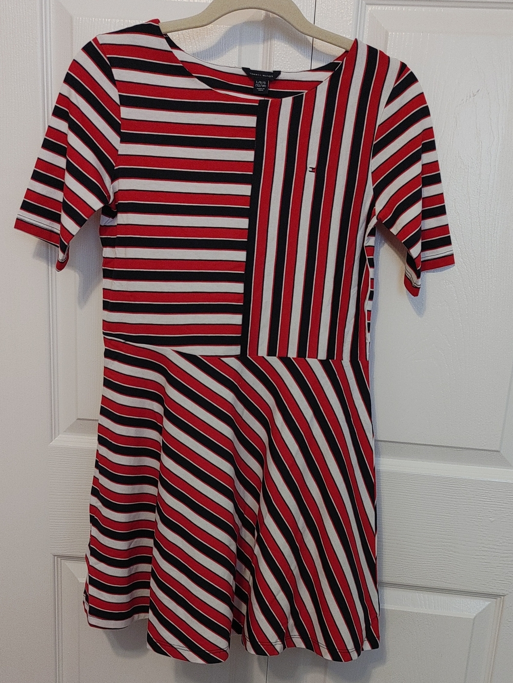 Tommy Hilfiger Red, Black & White Striped Knit Dress